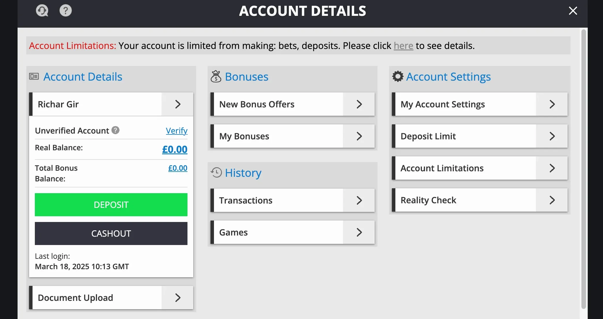 Account details